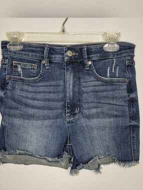 Judy Blue High Rise Distressed Denim Shorts Dark Wash Stretch Size M